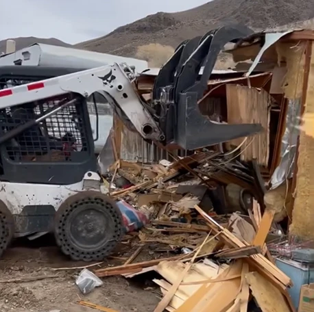 Close-up of construction debris during a demolition project in Sparks, NV, showcasing cleanup efforts.
